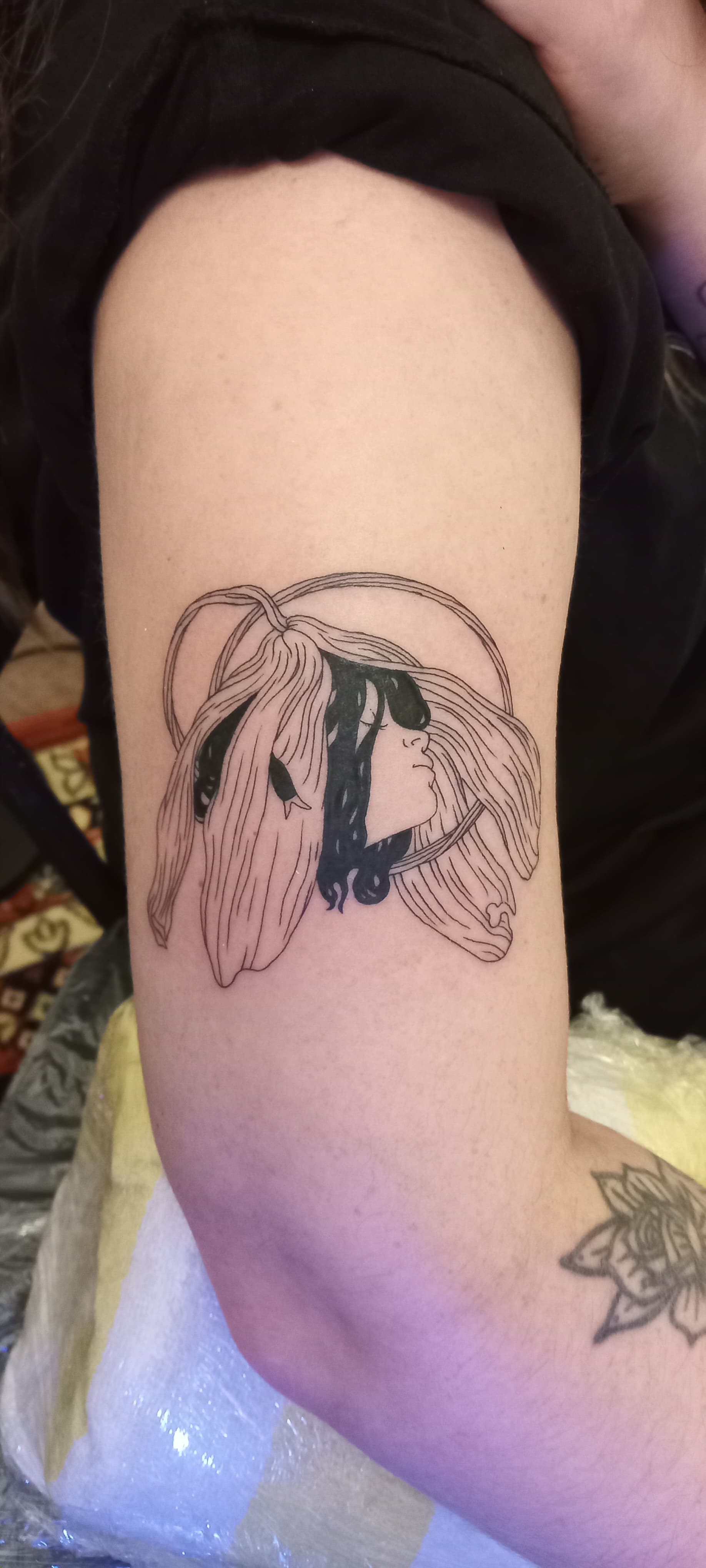 neo-traditional fine line tattoo by Tommy Lovold at Lucky Dogs Tattoo Santa Teresa, Costa Rica (photo 5)